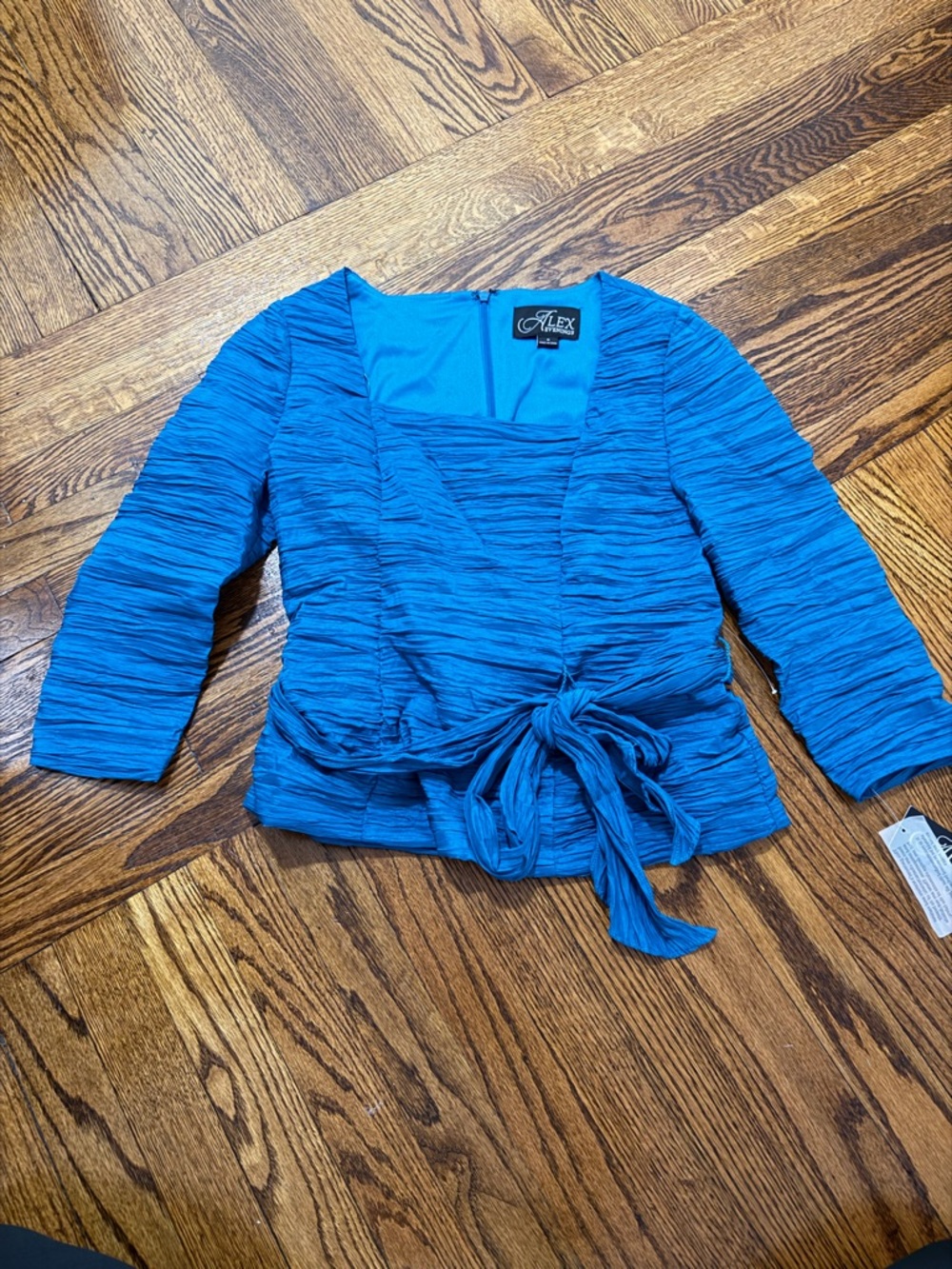 Alex Evenings Teal Textured Ruched Bodice Dress